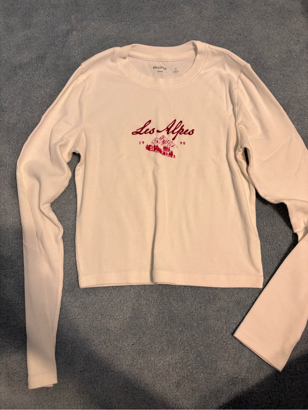 Hollister Cream Long-Sleeve Tee with Red 'Les Alpes' Graphic